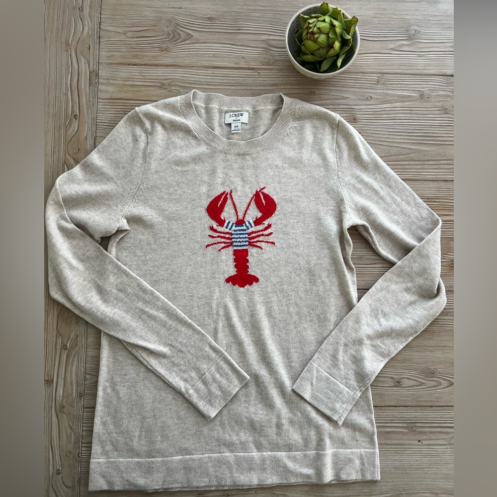 J.Crew Factory Teddie Lobster Sweater XS Oatmeal Nautical Sequin